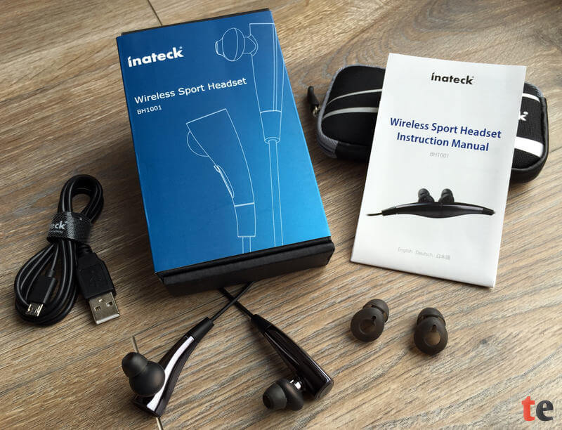 Inateck Bluetooth-Kopfhörer BH1001 mit Verpackung und Zubehör