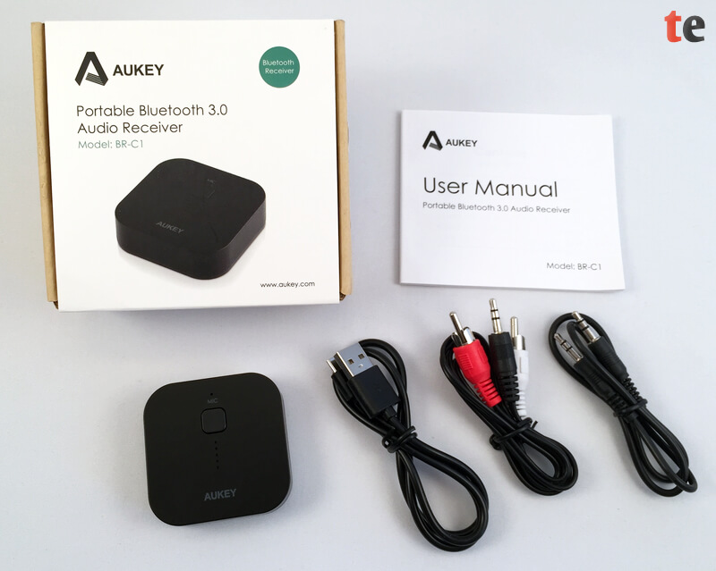 Aukey Bluetooth HiFi Empfänger mit Zubehör und Verpackung