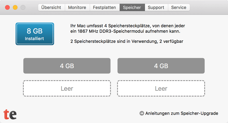 iMac Arbeitsspeicher erweitern: Speicherübersicht vorher