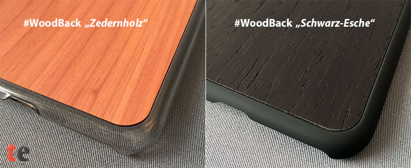 Das rückseitig eingebrachte Echtholzfurnier der #WoodBack Cases ist makellos verarbeitet. Die Holzmaserung kommt bei der Schutzhülle mit Zedernholz-Rückseite besonders gut zur Geltung.