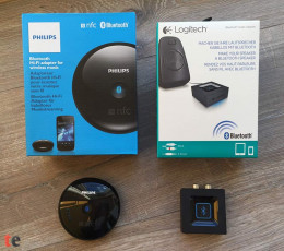 Logitech Bluetooth Audio Adapter samt Zubehör im Vergleich zum Philips AEA2500/12 Bluetooth HiFi Adapter