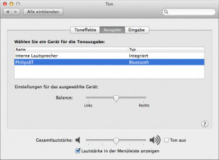 Philips AEA2500/12 Bluetooth HiFi Adapter: Auswahl als Bluetooth-Tonausgabegerät unter Mac OS X