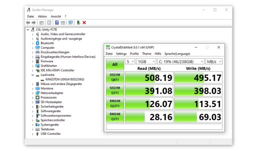 CSL Unity F27 CrystalDiskMark Ergebnisse